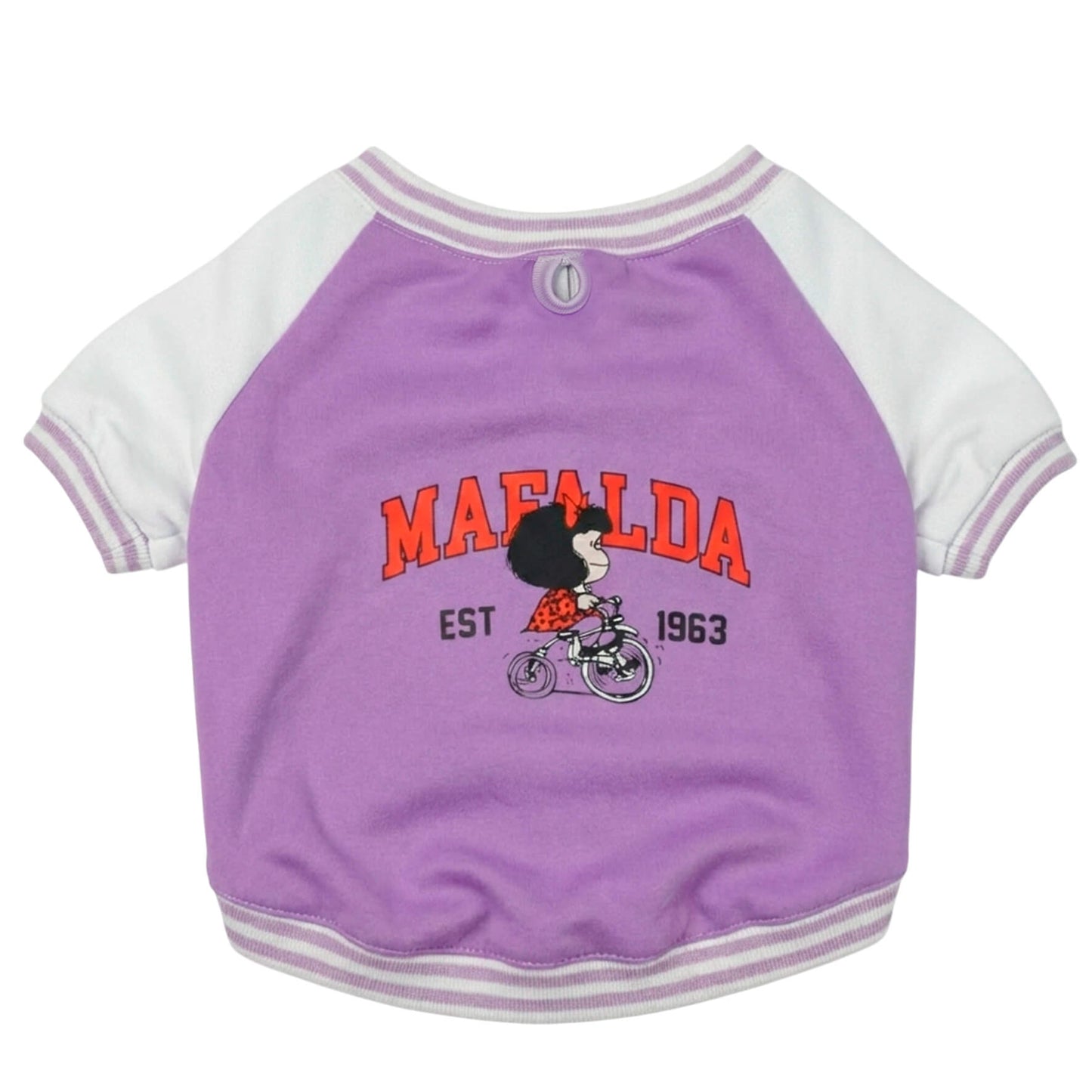 Beisbolera Mafalda morada para perros y gatos en algodón 
perchado vista frontal - Animal Power Colombia 2
