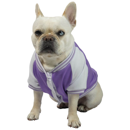 Beisbolera Mafalda morada para perros y gatos en algodón 
perchado vista frontal - Animal Power Colombia 5
