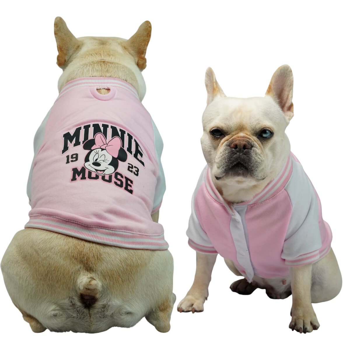 Beisbolera Minnie Mouse rosada para perros y gatos en 
algodón perchado vista frontal - Animal Power Colombia
