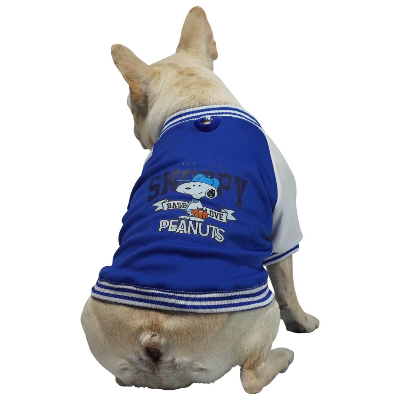 Beisbolera Snoopy azul para perros y gatos en algodón 
perchado vista frontal - Animal Power Colombia 2
