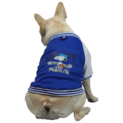 Beisbolera Snoopy azul para perros y gatos en algodón 
perchado vista frontal - Animal Power Colombia 2
