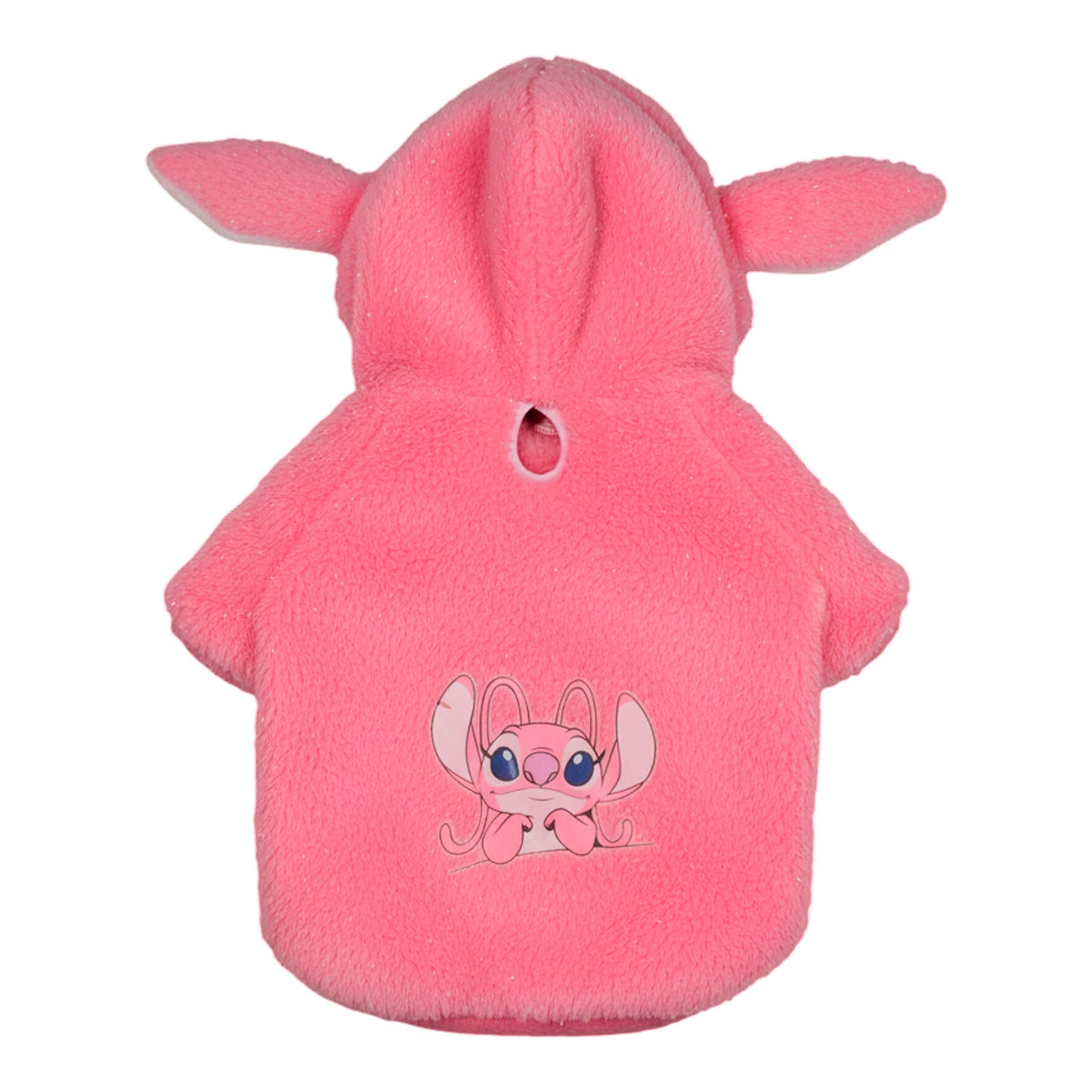 Buzo Angel Stitch rosa para perros y gatos en piel de 
conejo con orejas en capota vista frontal - Animal Power Colombia
