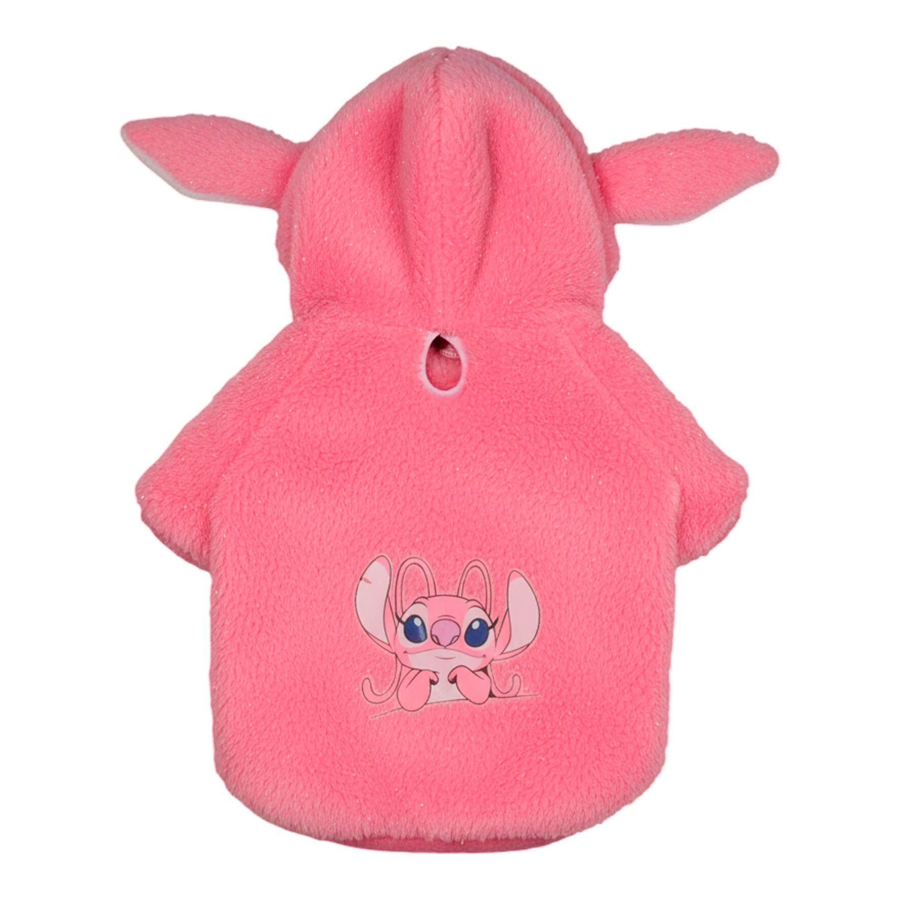 Buzo Angel Stitch rosa para perros y gatos en piel de 
conejo con orejas en capota vista frontal - Animal Power Colombia
