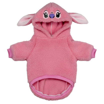Buzo Angel Stitch rosa para perros y gatos en piel de 
conejo con orejas en capota vista frontal - Animal Power Colombia
