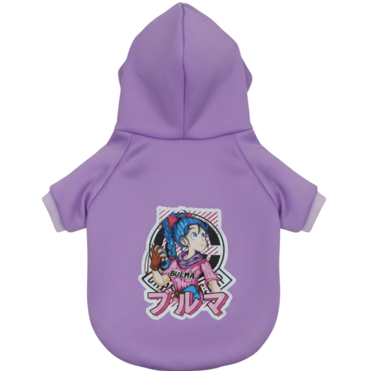 Buzo anime Bulma para perros y gatos en algodón perchado 
morado vista frontal - Animal Power Colombia 3
