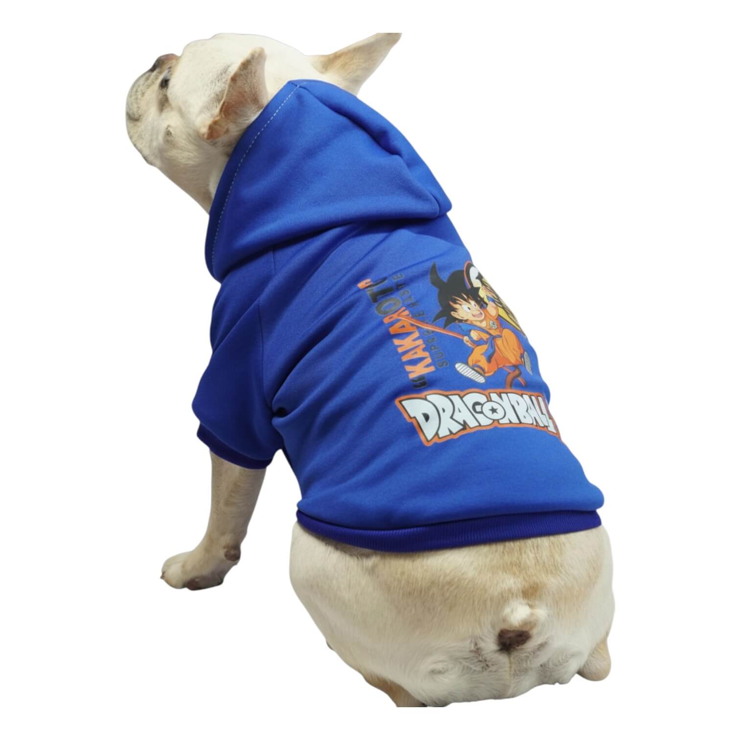 Buzo anime Dragon Ball para perros y gatos en algodón 
perchado azul vista frontal - Animal Power Colombia
2