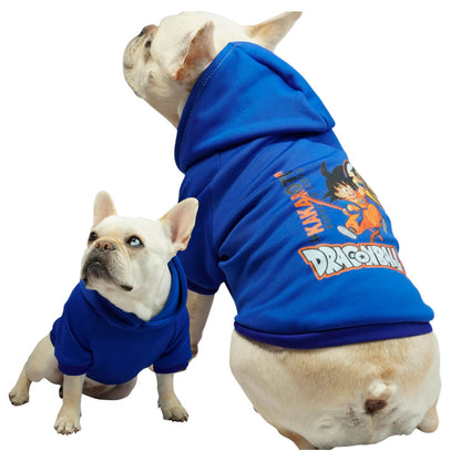 Buzo anime Dragon Ball para perros y gatos en algodón 
perchado azul vista frontal - Animal Power Colombia
