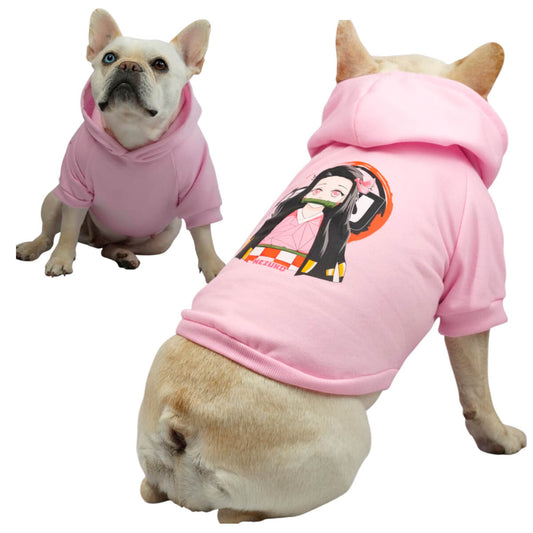  Buzo anime Nezuko para perros y gatos en algodón perchado 
rosado vista frontal - Animal Power Colombia
