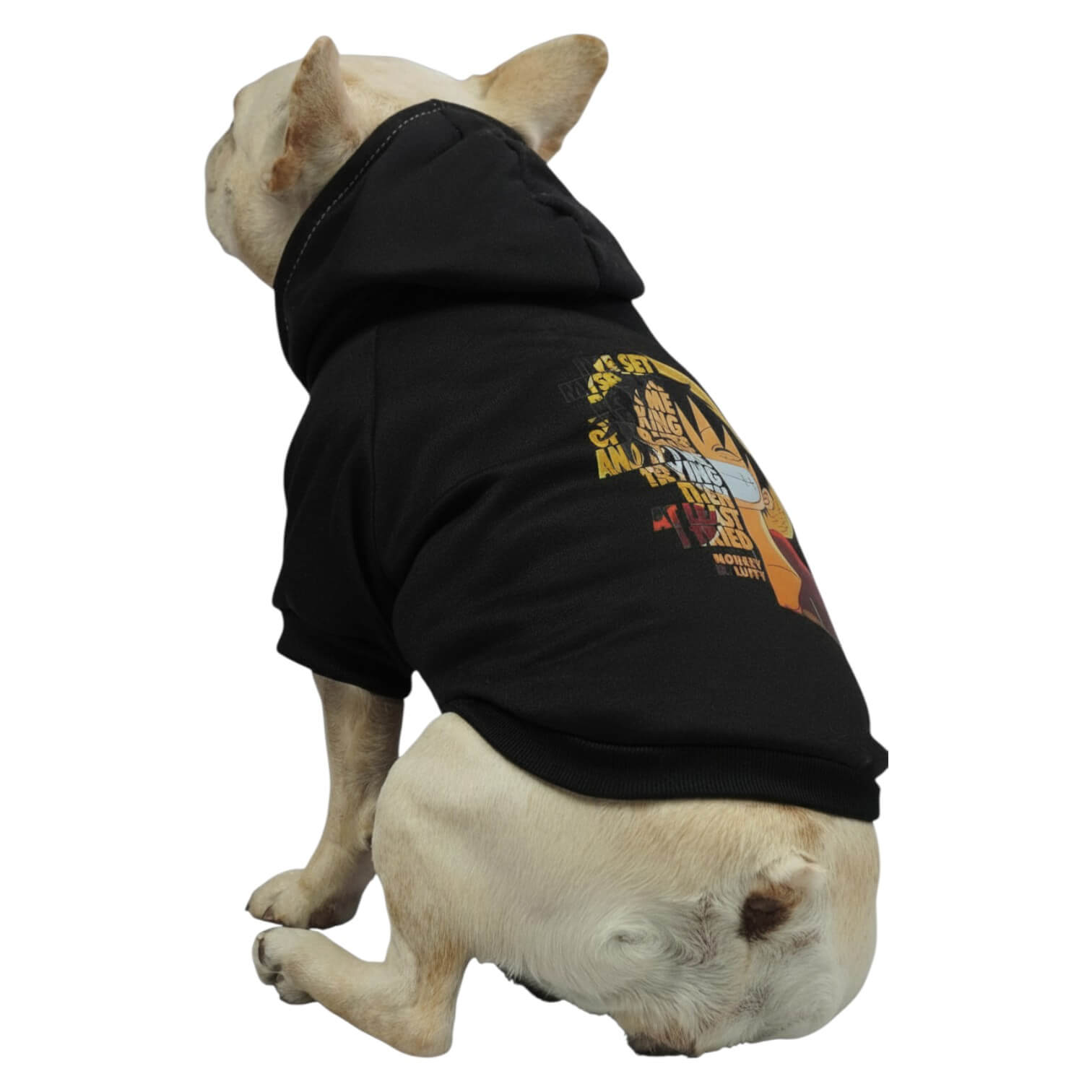 Buzo anime One Piece para perros y gatos en algodón 
perchado negro vista frontal - Animal Power Colombia
3