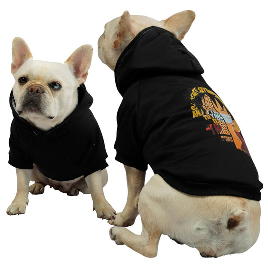 Buzo anime One Piece para perros y gatos en algodón 
perchado negro vista frontal - Animal Power Colombia
