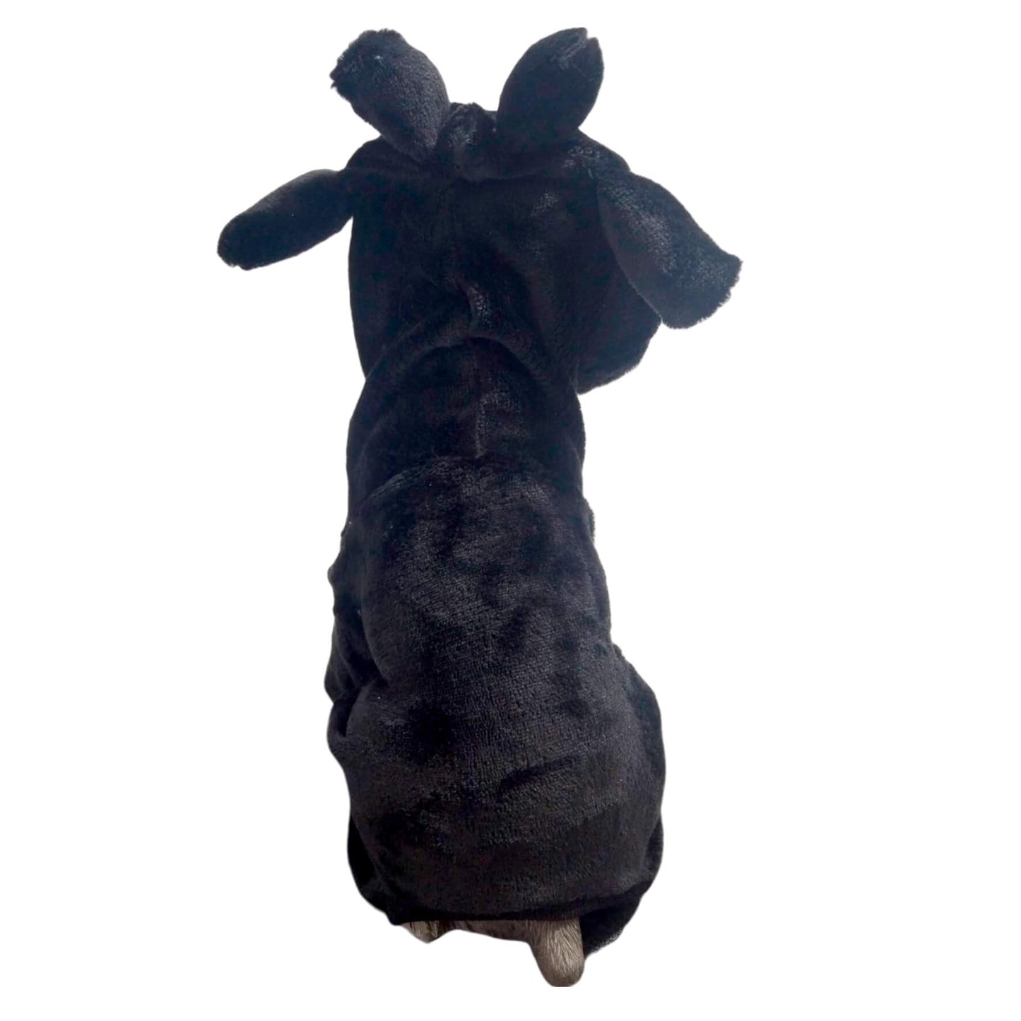  Buzo Chimuelo para perros y gatos en piel de conejo negro 
con orejas en capota vista frontal - Animal Power Colombia
