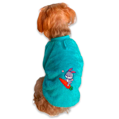 Buzo Conejito Verde para perros y gatos en piel de conejo 
verde vista frontal - Animal Power Colombia
