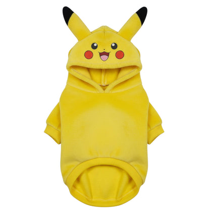 Buzo Pikachu para perros y gatos en piel de conejo amarillo 
con orejas en capota vista frontal - Animal Power Colombia
