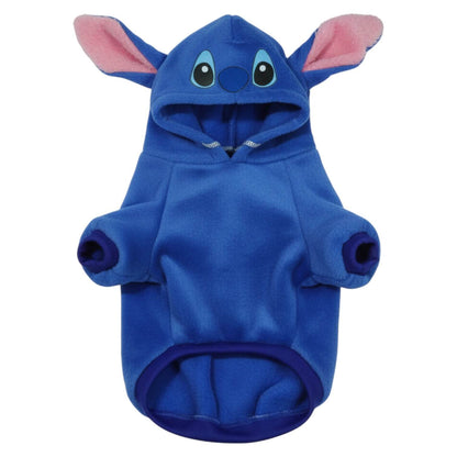 Buzo Stitch para perros y gatos en piel de conejo azul 
con orejas en capota vista frontal - Animal Power Colombia
