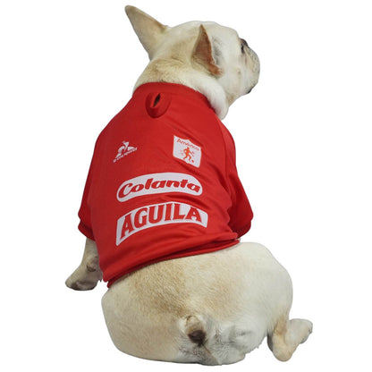 Camiseta América de Cali para perros y gatos en tela 
deportiva roja vista frontal - Animal Power Colombia

