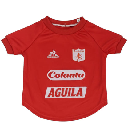 Camiseta América de Cali para perros y gatos en tela 
deportiva roja vista frontal - Animal Power Colombia

