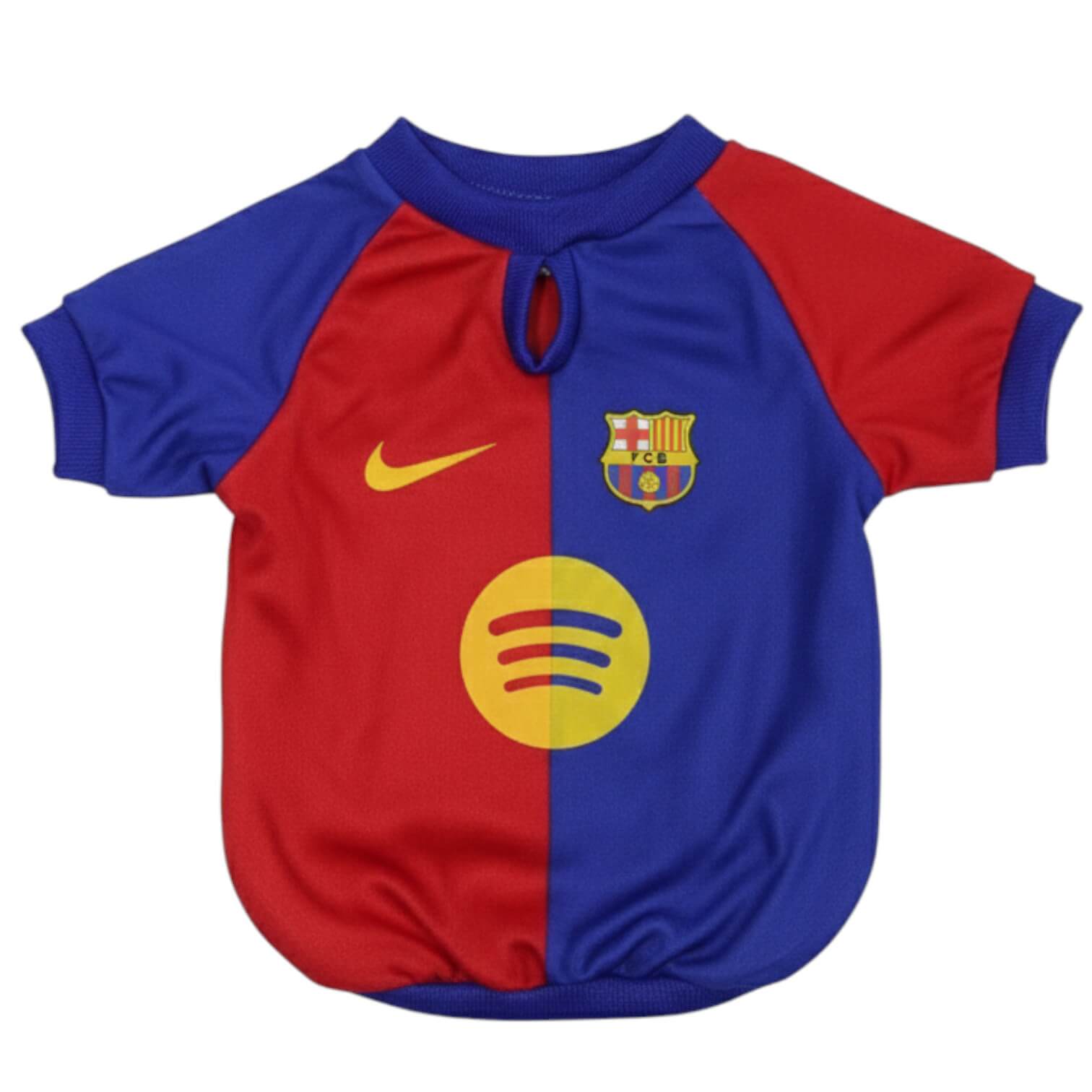 Camiseta Barcelona para perros y gatos en tela deportiva 
roja con azul vista frontal - Animal Power Colombia
