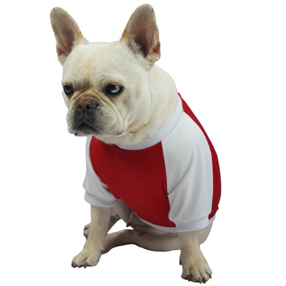 Camiseta Santa Fe para perros y gatos en tela deportiva 
roja con blanco vista frontal - Animal Power Colombia

