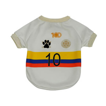 Camiseta Selección Colombia Centenario para perros y gatos 
en tela deportiva marfil vista frontal - Animal Power Colombia
