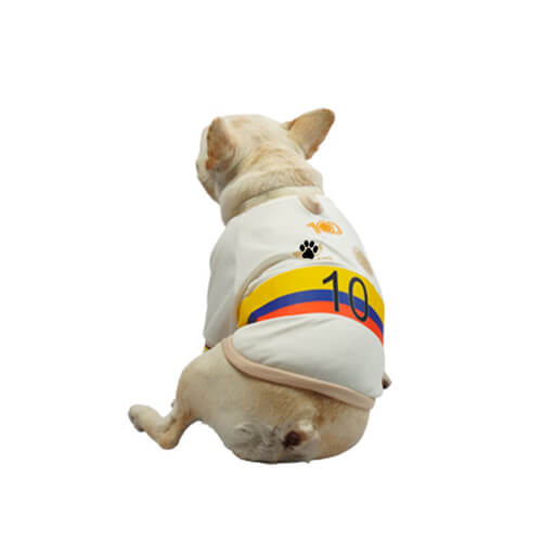 Camiseta Selección Colombia Centenario para perros y gatos 
en tela deportiva marfil vista frontal - Animal Power Colombia
