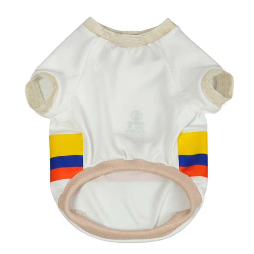 Camiseta Selección Colombia Centenario para perros y gatos 
en tela deportiva marfil vista frontal - Animal Power Colombia
