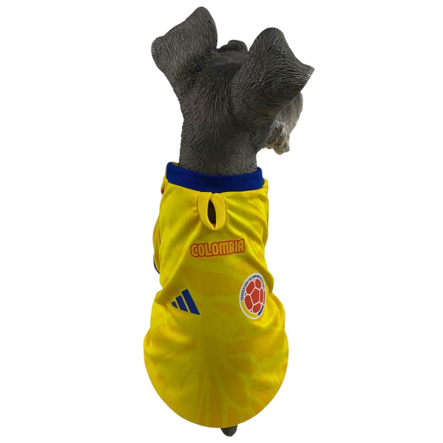  Camiseta Selección Colombia Mundial para perros y gatos 
en tela deportiva amarilla vista frontal - Animal Power Colombia
