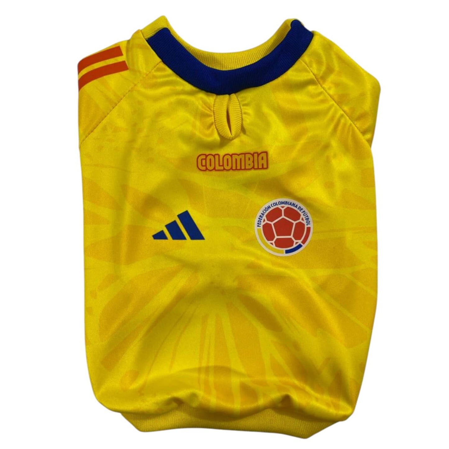  Camiseta Selección Colombia Mundial para perros y gatos 
en tela deportiva amarilla vista frontal - Animal Power Colombia
