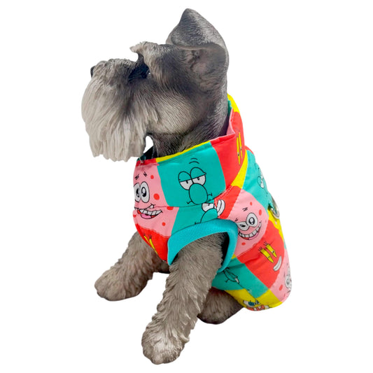 Chaleco acolchado para perros y gatos en antifluido 
forrado vista frontal - Animal Power Colombia
