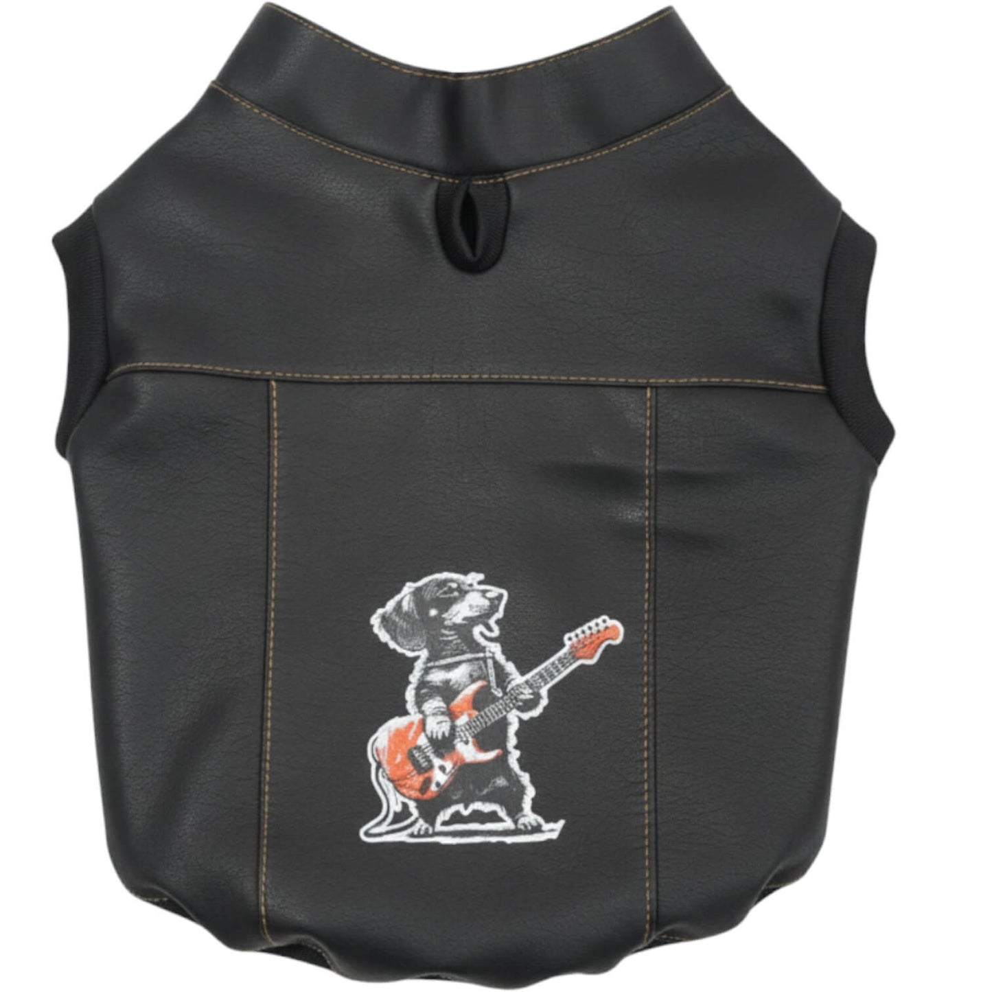 Chaleco Perrito para perros y gatos en cuerina negra 
vista frontal con estampado DTF - Animal Power Colombia 2
