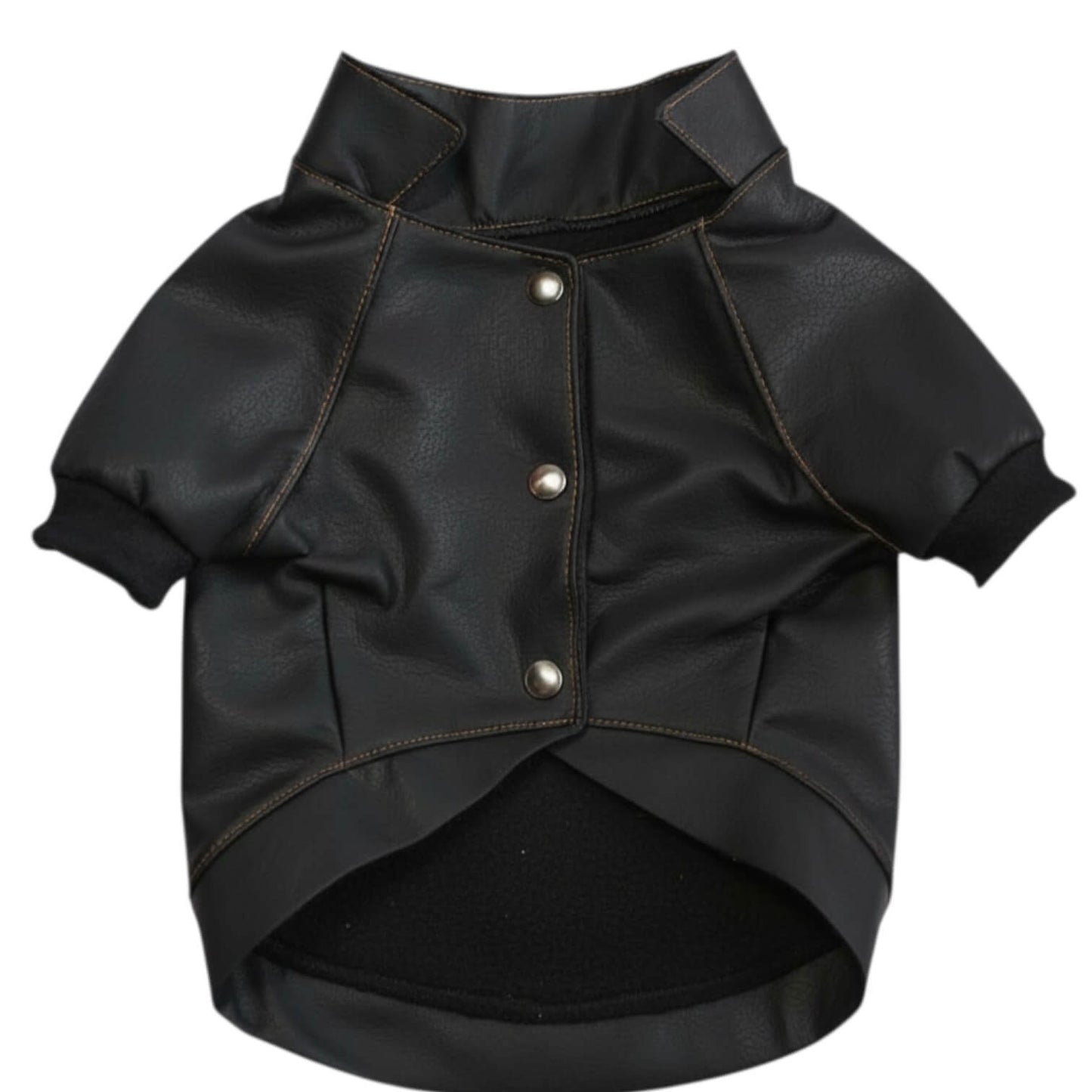Chaqueta Harley para perros en cuerina negra vista trasera 
con estampado DTF Animal Power - Animal Power Colombia
7
