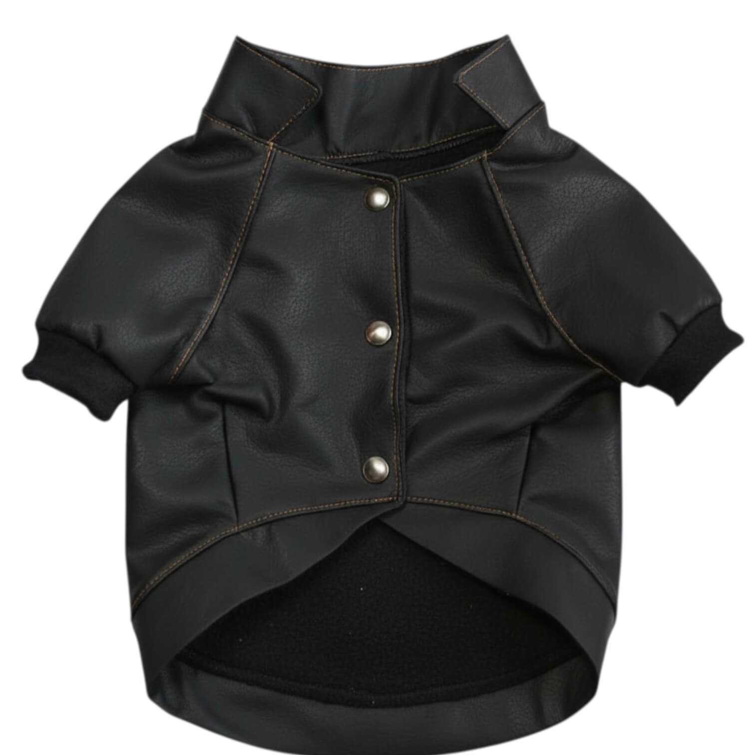Chaqueta Harley para perros en cuerina negra vista trasera 
con estampado DTF Animal Power - Animal Power Colombia
7