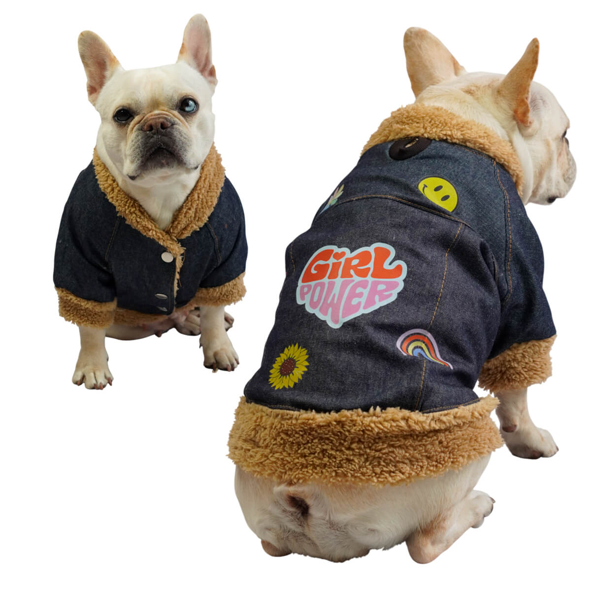  Chaqueta jean Girl Power para perros y gatos vista frontal 
- Animal Power Colombia
