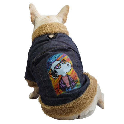 Chaqueta jean Snoopy para perros y gatos vista frontal 
- Animal Power Colombia
