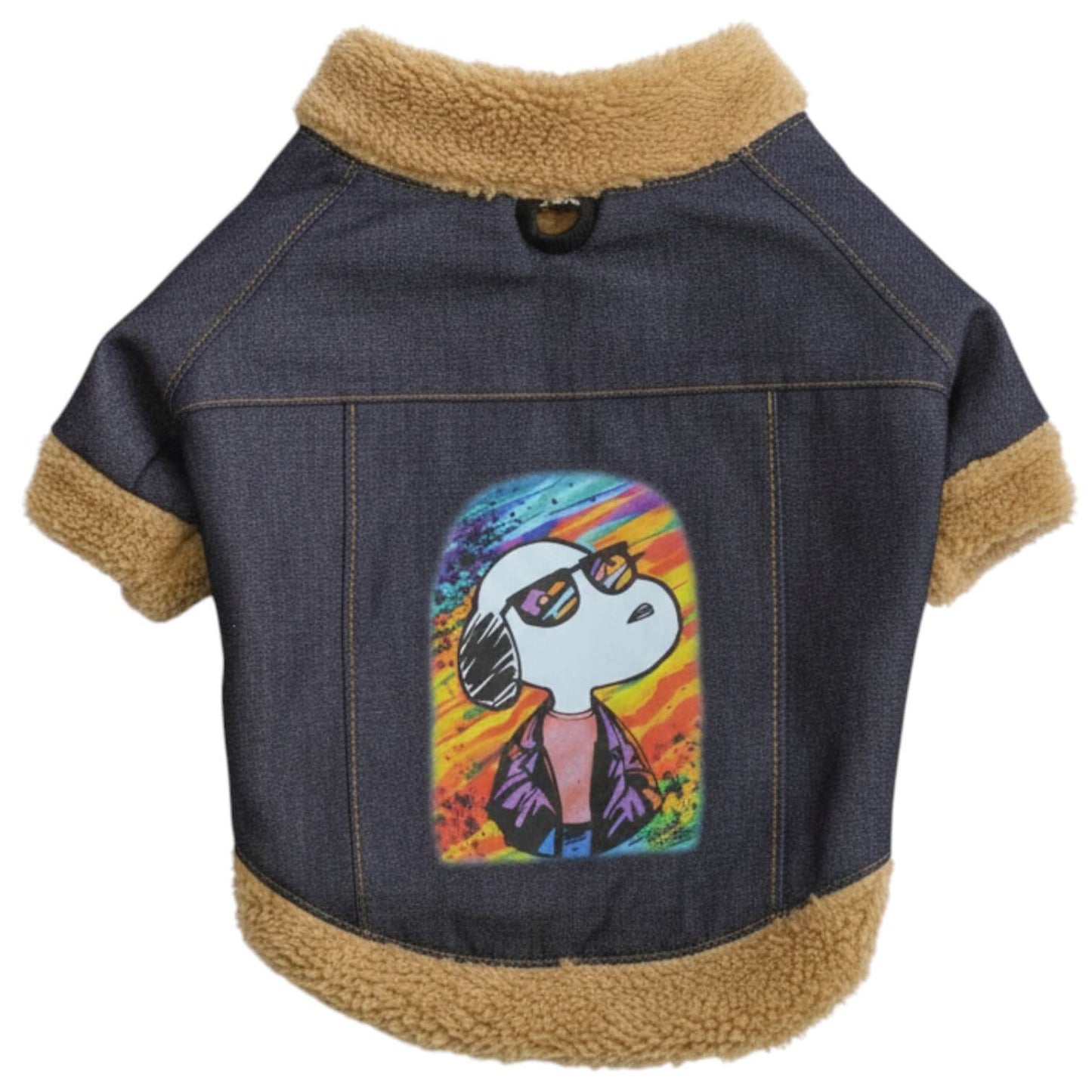 Chaqueta jean Snoopy para perros y gatos vista frontal 
- Animal Power Colombia
