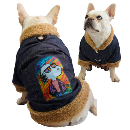 Chaqueta jean Snoopy para perros y gatos vista frontal 
- Animal Power Colombia
