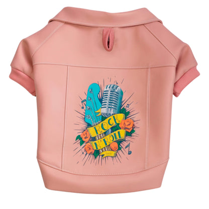 Chaqueta Rock Star para perros y gatos en cuerina rosada 
vista frontal - Animal Power Colombia
5