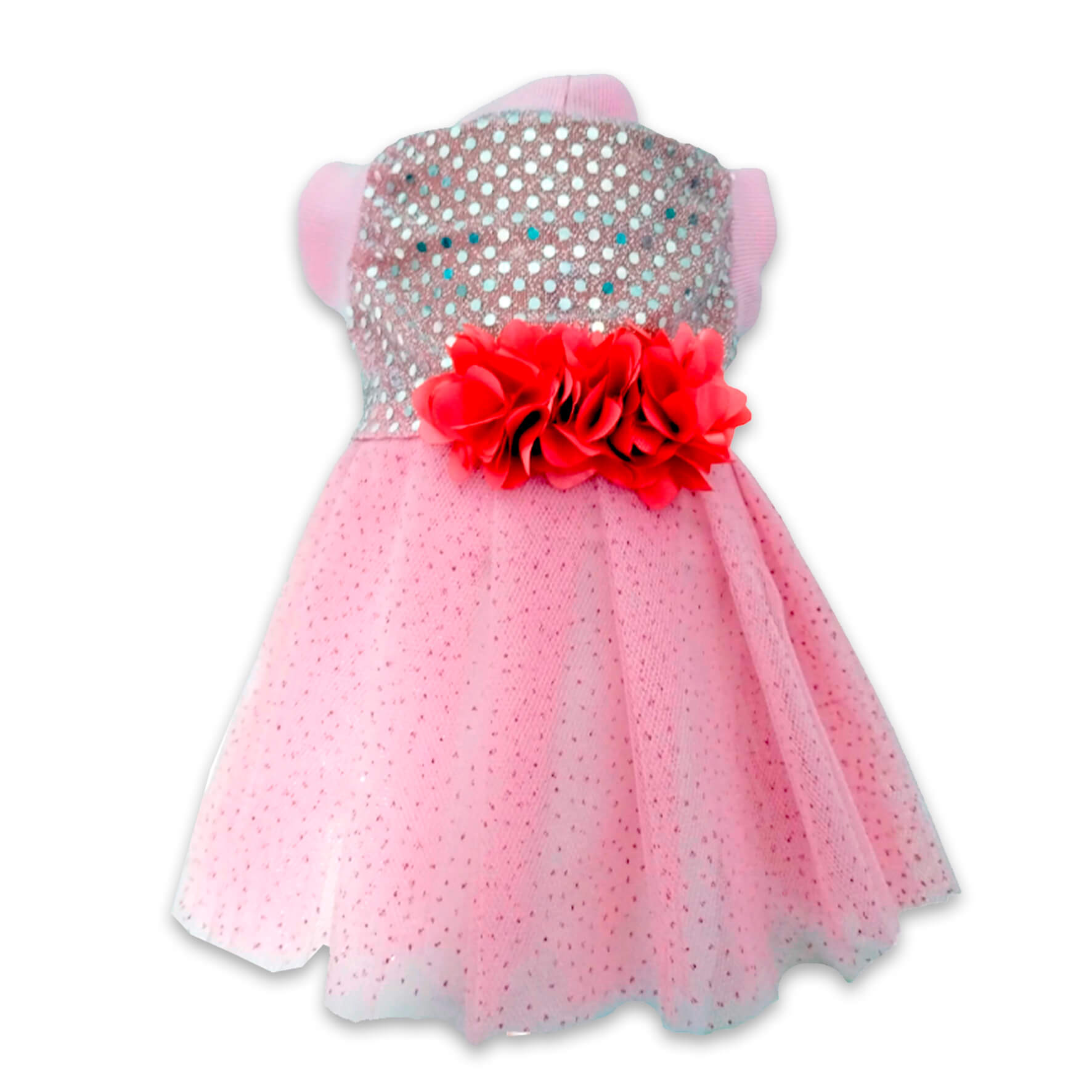  Vestido de Gala rosado para perras y gatas en tela suave 
y tul vista frontal - Animal Power Colombia
