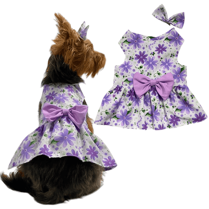  Vestido Imperio morado para perras y gatas en antifluido 
suave vista frontal - Animal Power Colombia
