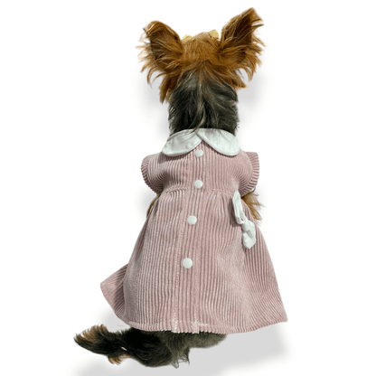  Vestido Victoria para perras y gatas en pana rosada 
vista frontal - Animal Power Colombia
